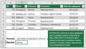 Recherche verticale dans la feuille de calcul