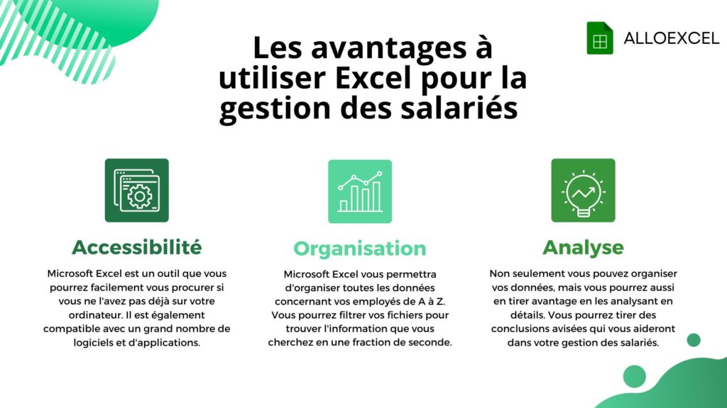 Illustration montrant les différents avantages à utiliser Excel pour la gestion des salariés