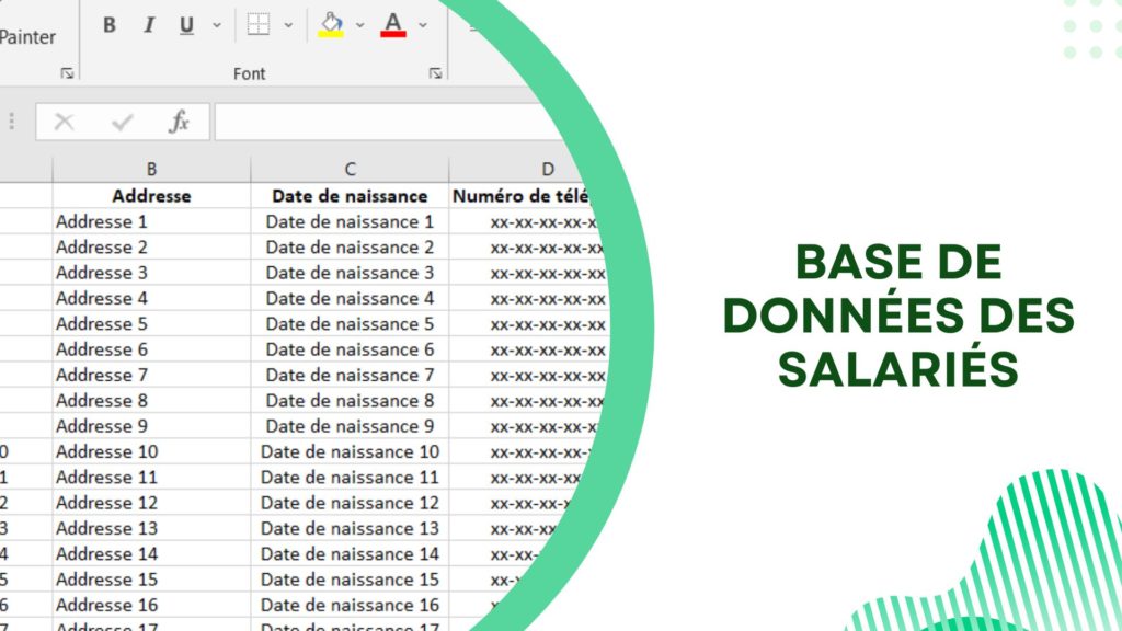 Image montrant une base de données des salariés sur Excel