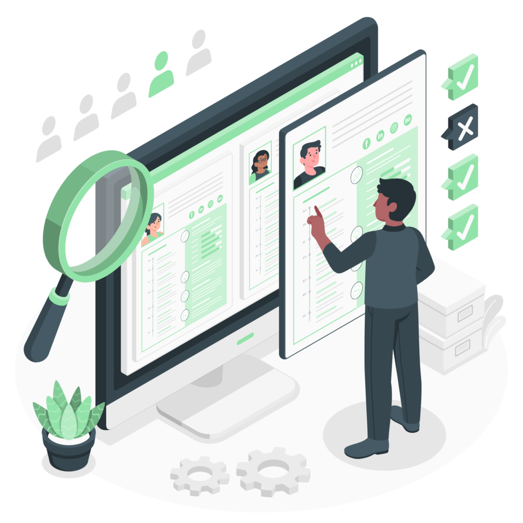 illustration d'un DRH qui filtre les candidatures sur un écran tactile